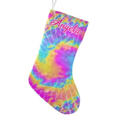CUXWEOT Personalized Colorful Tie Dye Spiral Christmas Stockings Customize Name Candy Bag for Family Holiday Party Decorations Gift 17.52 x 7.87 Inch