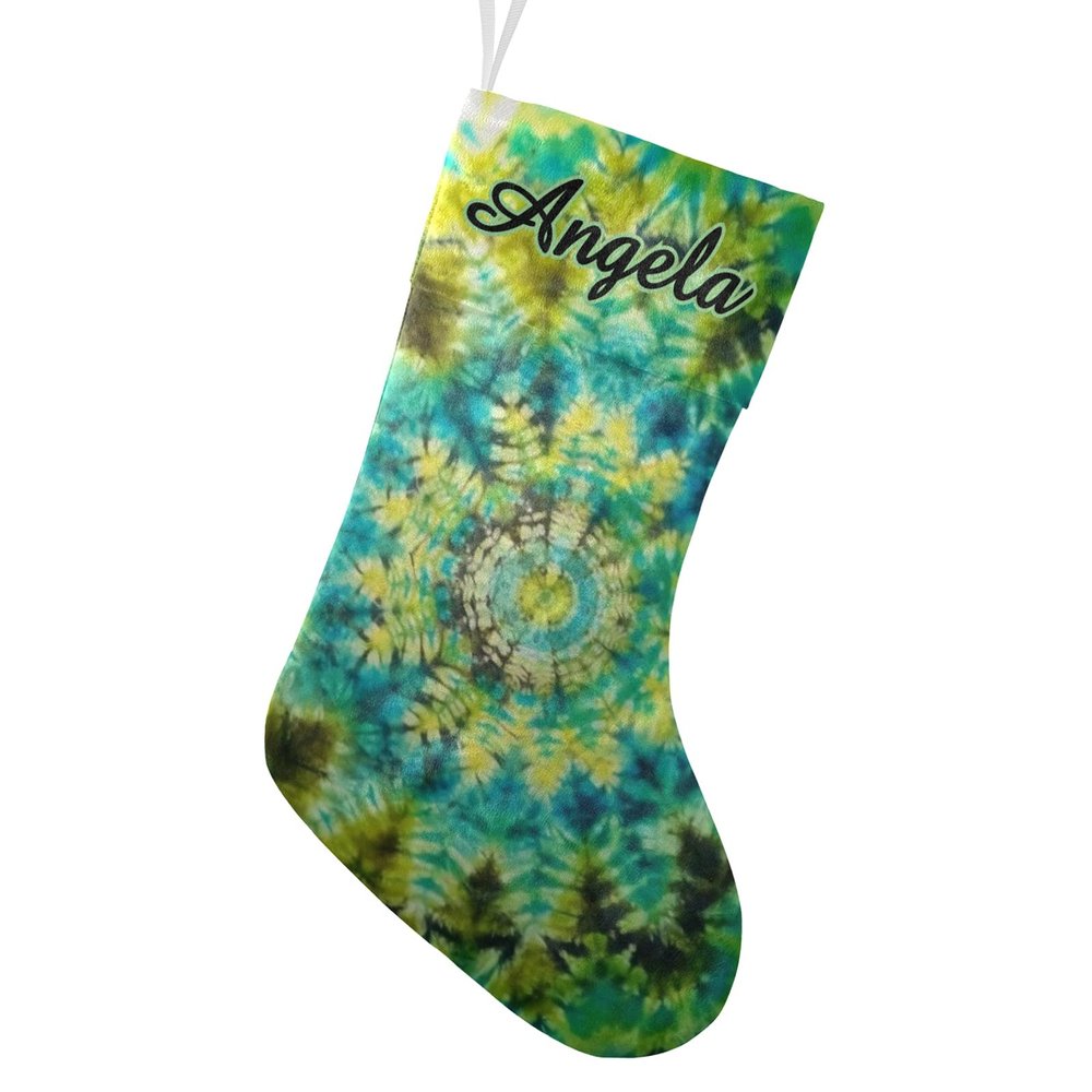 CUXWEOT Personalized Abstract Tie Dye Flower Christmas Stocking Customize Name Decor for Xmas Tree Fireplace Hanging Party 17.52 x 7.87 Inch