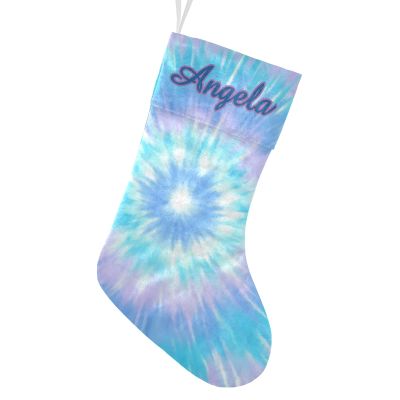 CUXWEOT Personalized Blue Purple Ethnic Tie Dye Christmas Stocking Customize Name Xmas Socks for Family Holiday Decorations Gift 17.52 x 7.87 Inch