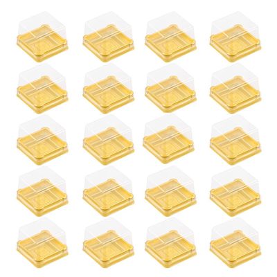 Hemoton Cake Carrier 150pcs Square Mooncake Boxes Clear Moon Cake Trays Mini Single Box Square Cookies Muffins Dome Box for Wedding Birthday Party 50g Container