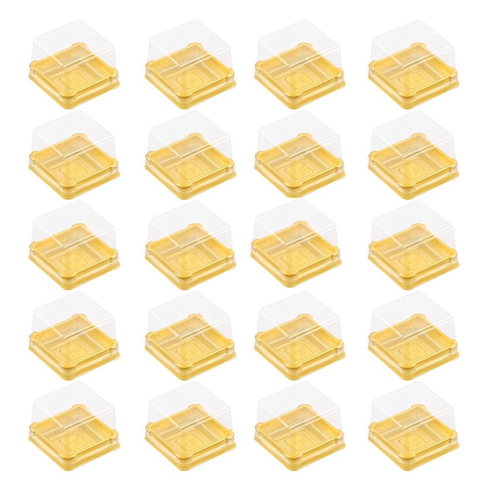 Hemoton Cake Carrier 150pcs Square Mooncake Boxes Clear Moon Cake Trays Mini Single Box Square Cookies Muffins Dome Box for Wedding Birthday Party 50g Container