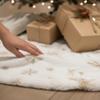 AOGU 60 Inch Sequin Faux Fur Christmas Tree Skirt Decoration for Merry Christmas Party White Plush Gold Sequin Snowflake Xmas Christmas Tree Skirt Decorations view 2