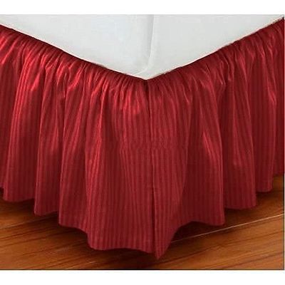 Burgundy Stripe, Full Size Dust Ruffled Bed Skirt, 800 Thread Count 100% Egyptian Cotton 18" inch Drop Split Corner Ruffle Bed Skirt, Wrinkle & Fade Resistant