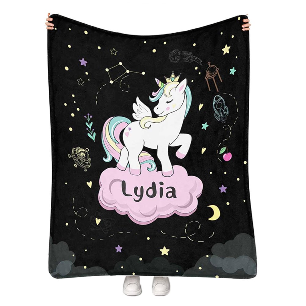 Custom Baby Blanket with Name, Personalized Kids Blanket with Unicorn Pattern for Girls Boys Soft Throw Fleece Blanket Customized Name Receiving Swaddle Blanket Birthday 40"x50"
