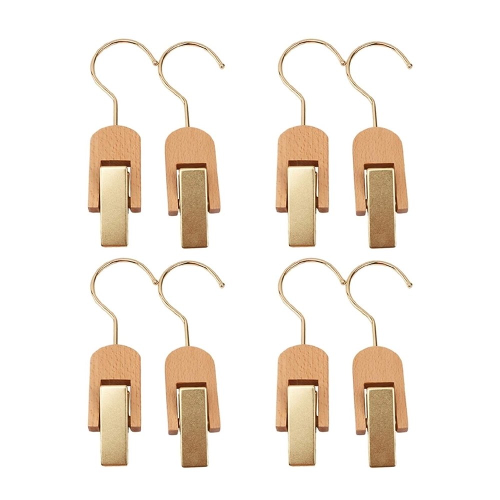 8Pcs Wooden Hat Pants Hanger Clip Laundry Hooks Clip Swivel Hanging Curtain Clips Clothes Pins Beach Towel Clips