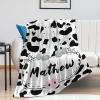 Artsadd Custom Cow Print Blanket with Name Personalized Baby Blankets for Boys Girls with Black White Cow Print Throw Blanket Customized Fleece Blankets Birthday for Kids 40"x50" view 2