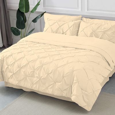 Epic Cotton Pinch Pleated Bedding Comforter Sets for Full Bed - 8 Pieces Pintuck Bed in a Bag, Ivory Color, Comforters, Sheets, Bedskirt, Pillowcases & Shams - 24" Deep Pocket