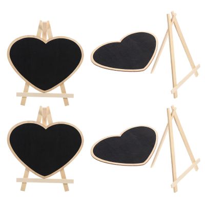 4pcs Vertical Blackboard Easel Chalkboard Wedding Sign Tabletop Writing Blackboard Heart Message Board Signs Chalkboard with Base Mini Child Crafts Sandwich Panel Wooden