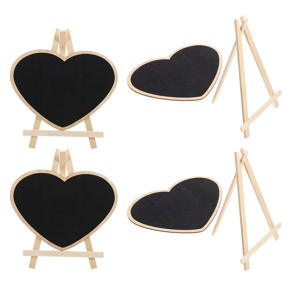 4pcs Vertical Blackboard Easel Chalkboard Wedding Sign Tabletop Writing Blackboard Heart Message Board Signs Chalkboard with Base Mini Child Crafts Sandwich Panel Wooden