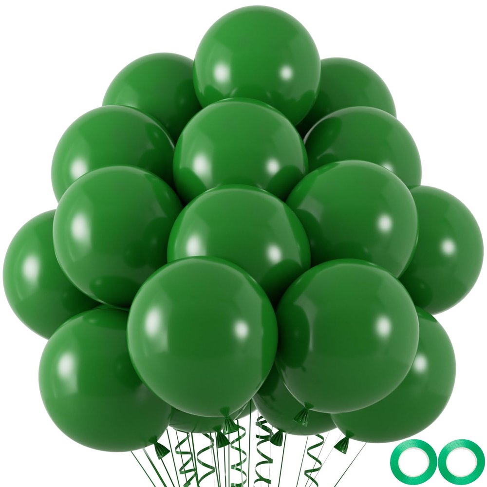 100pcs Dark Green Balloons, 12 inch Green Latex Party Balloons Helium Quality for Birthday Party, Dinosour Masquerade,Baby Shower,Wedding Christmas Party Decoration (with Ribbon)