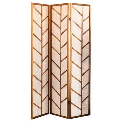 Benjara 3 Panel Screen with Jute Linen Fabric and Wooden Frame