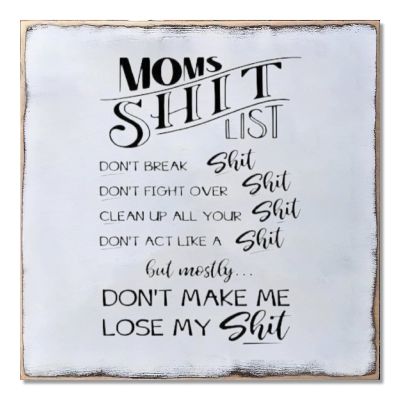 Aihesui Wood Sign Hanging Wall Decoration Farmhouse Moms Shit List Wall Art for Living Room Kitchen Batheroom Bedroom Office School 12x12inch