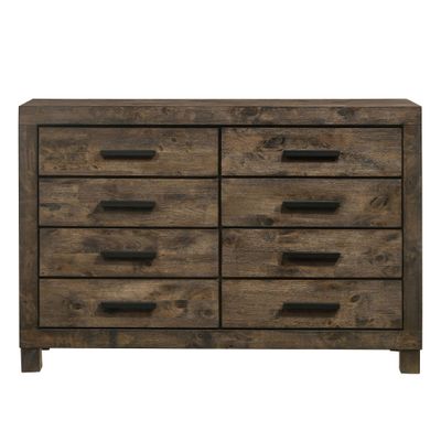 Benjara Wooden Dresser with 8 Drawers and Grain Details, Brown