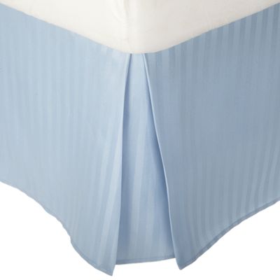 Cotton Park Genuine 600 Thread Count 100% Pima Cotton Split Corner Bed Skirt/Dust Ruffle with 14" Drop Length Striped Pattern (Queen, Light Blue) Machine Washable & Long Lasting