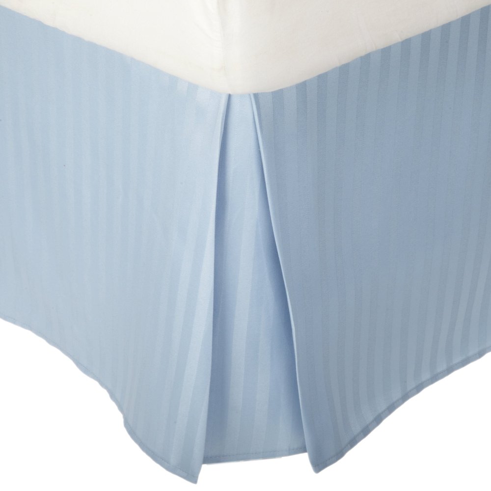 Cotton Park Genuine 600 Thread Count 100% Pima Cotton Split Corner Bed Skirt/Dust Ruffle with 14" Drop Length Striped Pattern (Queen, Light Blue) Machine Washable & Long Lasting