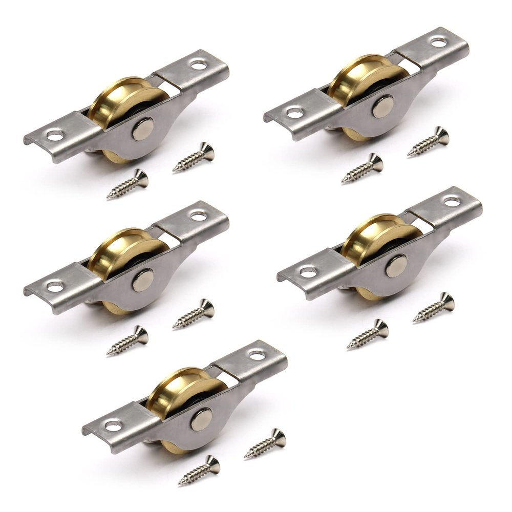Jutagoss Nylon Curtain Track Rollers Ceiling Curtain Track Wheeled Carriers Drapery Rail Sliding Glider for Windows Shower 26mm/1.02inch Gold 5PCS