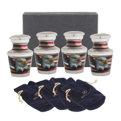 Small Urns for Human Ashes Adult Male or Female | Set of 4 | American Flag Decorative Mini Urns for Veteran or Patriotic with Black Gift Box