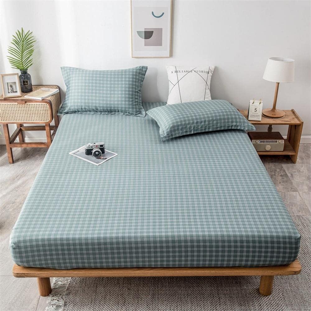 CFYCYHDZHT Deep Pockets Fits Cotton Checkered Deep Pockets Fitted Sheets, Girl Bedroom Mattress Topper Suitable for Single Double Bed Checkered Blue 150cmx200cm