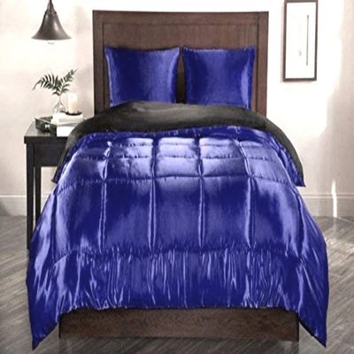 Soft Satin Silk 5 Piece Navy Blue Warm King Bedding Comforter Set (Comforter 90'' x 102'' & 4 Pillowcases) Bed in Bag Quilt Duvet Insert Bedding Set