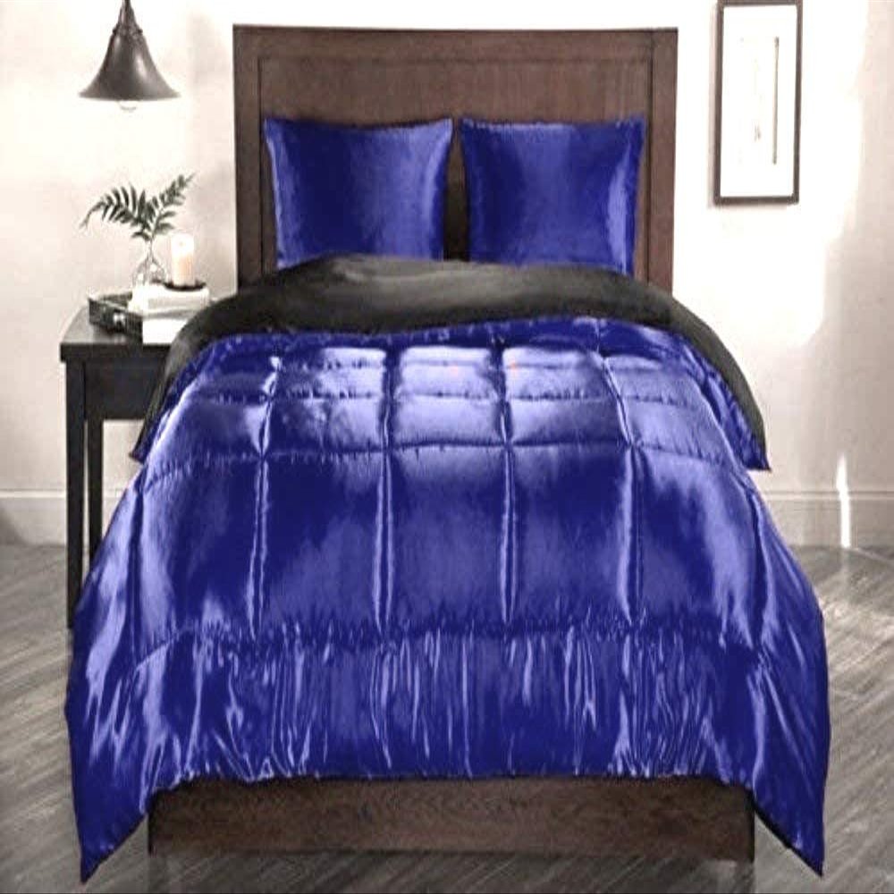 Soft Satin Silk 5 Piece Navy Blue Warm King Bedding Comforter Set (Comforter 90'' x 102'' & 4 Pillowcases) Bed in Bag Quilt Duvet Insert Bedding Set
