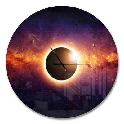 DesignQ Modern Wall Clock 'Full Eclipse View ' Multi-Color Round Wall Clock for Home Decor