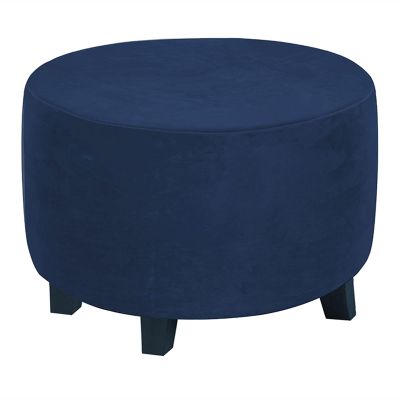 YSLJW Round Stretch Footstool Cover Solid Color Bedroom Furniture Footstool Protect Covers (Color : NavyBlue, Size : Small)