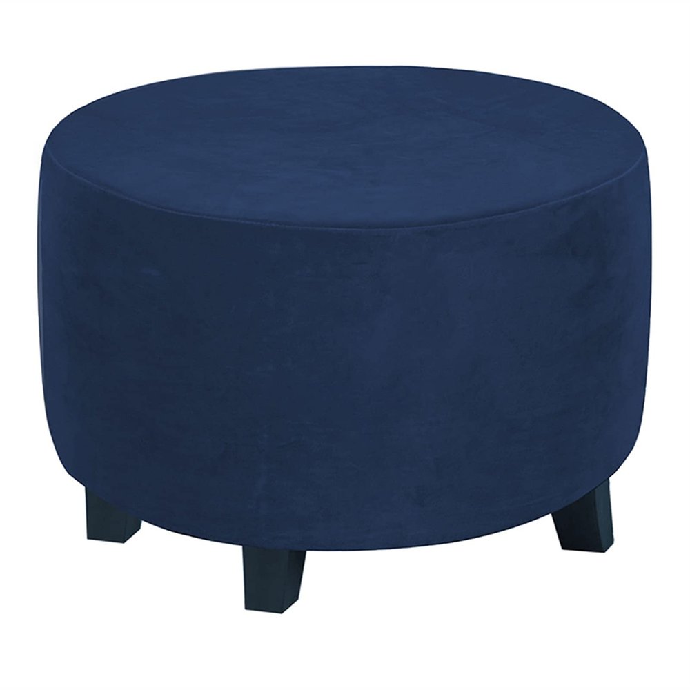 YSLJW Round Stretch Footstool Cover Solid Color Bedroom Furniture Footstool Protect Covers (Color : NavyBlue, Size : Small)