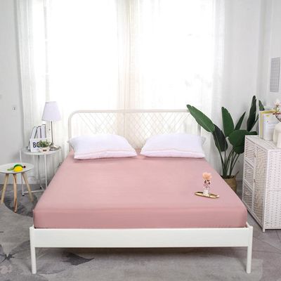 CFYCYHDZHT Deep Pocket Queen Soft Silky Long Staple Cotton Mattress Protector, Bedroom Hotel Solid Color Egyptian Cotton Mattress Topper in Guest Room Pink 180200cm