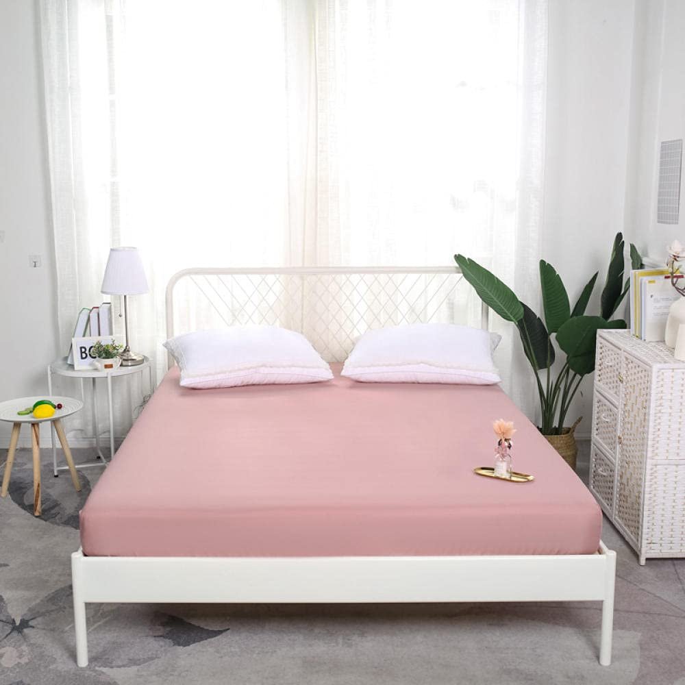 CFYCYHDZHT Deep Pocket Queen Soft Silky Long Staple Cotton Mattress Protector, Bedroom Hotel Solid Color Egyptian Cotton Mattress Topper in Guest Room Pink 180200cm