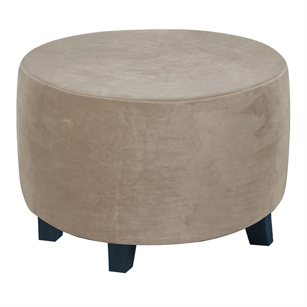 YSLJW Round Stretch Footstool Cover Solid Color Bedroom Furniture Footstool Protect Covers (Color : Taupe, Size : Small)