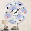 DesignQ Mid-Century Modern Wall Clock 'Pastel Blue and Gold Abstract Shapes Pattern' Purple Round Wall Clock for Kitchen Decor view 2