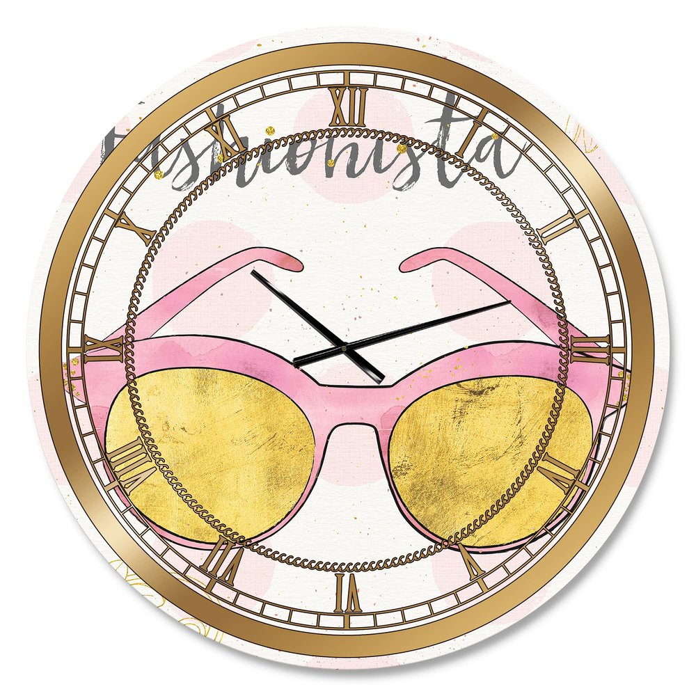 DesignQ Glam Wall Clock 'Fashion Glam Accessories Pink' Glam Large Wall Clock for Living Room Decor