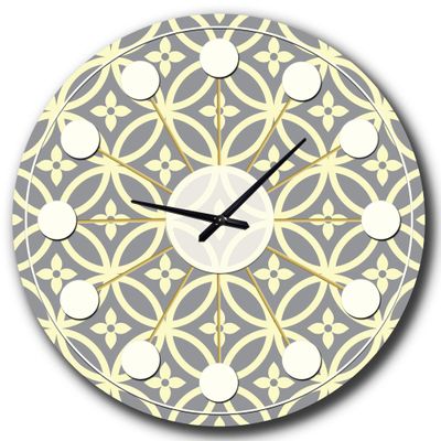 DesignQ Mid-Century Modern Wall Clock 'Retro Ornamental Pattern II' Green Round Wall Clock for Living Room Decor
