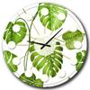 DesignQ Mid-Century Modern Wall Clock 'Tropical Palm Leaves II' Green Round Wall Clock for Home Decor view 1