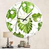 DesignQ Mid-Century Modern Wall Clock 'Tropical Palm Leaves II' Green Round Wall Clock for Home Decor view 2
