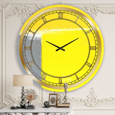 DesignQ Modern Wall Clock 'Grey and Yellow Blue Abstract IX' Abstract Large Wall Clock for Living Room Decor