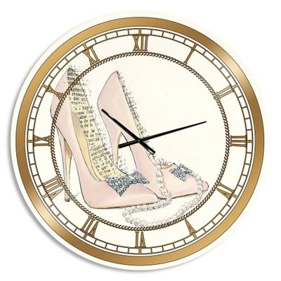 DesignQ Glam Wall Clock 'Glamorous Black Diamond Stiletto II' Glam Large Wall Clock for Living Room Decor
