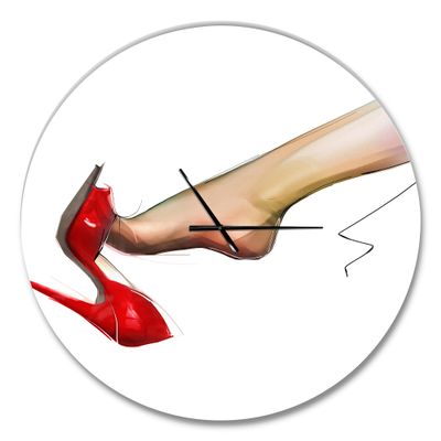 DesignQ Modern Wall Clock 'Leg Wearing High Heel Red Shoe ' Cottage Large Wall Clock for Home Decor