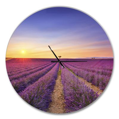 DesignQ Farmhouse Wall Clock 'Lavender Field in Provence France ' Cottage Large Wall Clock for Living Room Decor