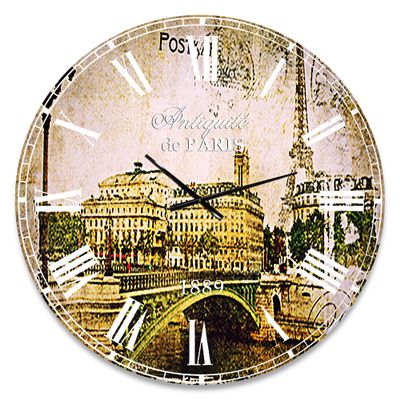 DesignQ French Country Wall Clock 'Vintage Paris' Gold Round Wall Clock for Office Decor