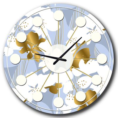 DesignQ Mid-Century Modern Wall Clock 'Orchid Blossom Color Pattern' Blue Round Wall Clock for Living Room Decor
