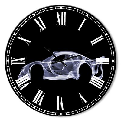 DesignQ Modern Wall Clock 'Exotic Car GTR' Black Round Wall Clock for Home Decor