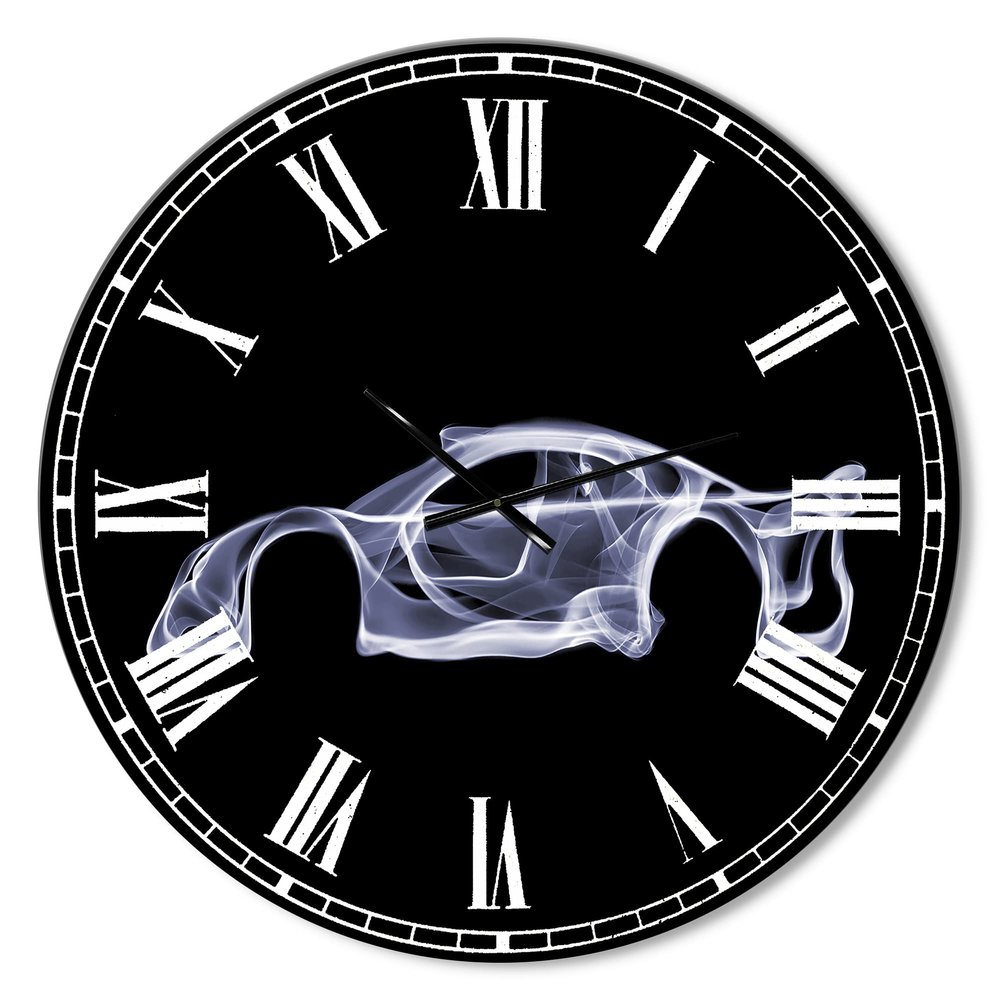 DesignQ Modern Wall Clock 'Exotic Car GTR' Black Round Wall Clock for Home Decor