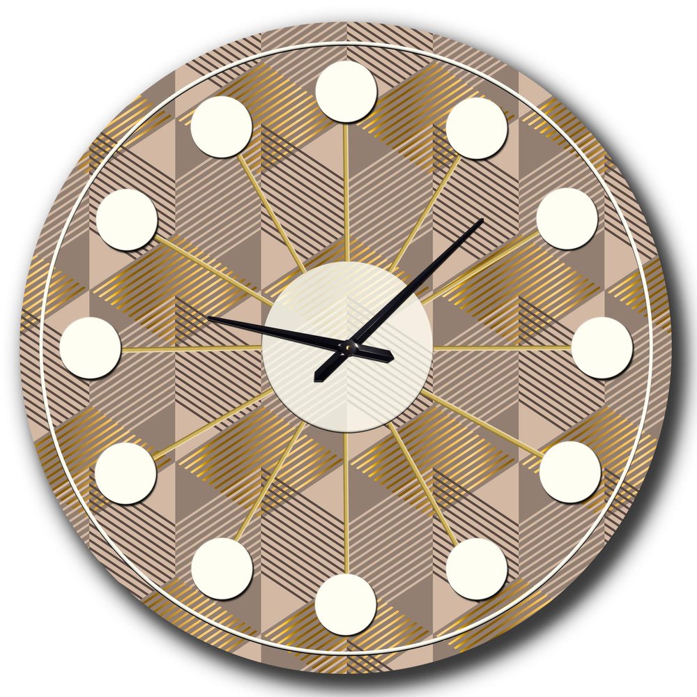 DesignQ Mid-Century Modern Wall Clock 'Retro Square Design VI' Brown Round Wall Clock for Office Decor