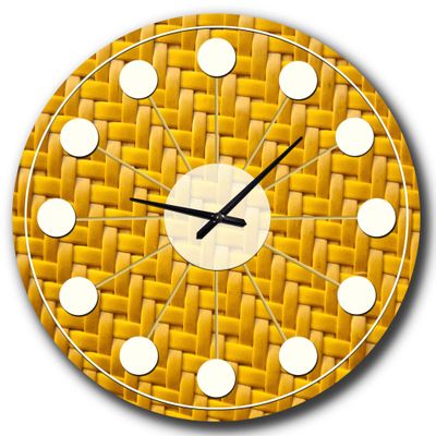 DesignQ Mid-Century Modern Wall Clock 'Sedge Texture Background' Yellow Round Wall Clock for Bedroom Decor