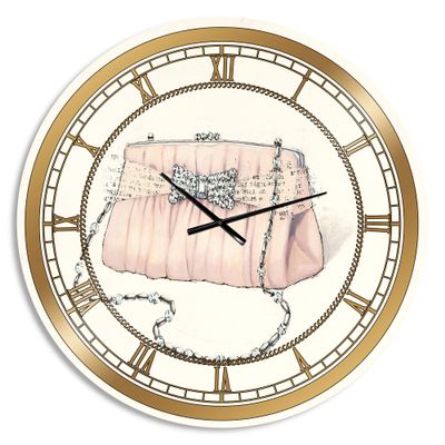 DesignQ Glam Wall Clock 'Glamorous Sparkle Purse II' Glam Large Wall Clock for Bedroom Decor