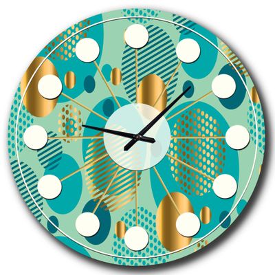 DesignQ Mid-Century Modern Wall Clock 'Gold and Blue Dynamics II' Blue Round Wall Clock for Home Decor