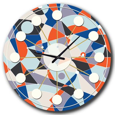 DesignQ Mid-Century Modern Wall Clock 'Retro Geometric Grid IV' Orange Round Wall Clock for Living Room Decor