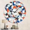 DesignQ Mid-Century Modern Wall Clock 'Retro Geometric Grid IV' Orange Round Wall Clock for Living Room Decor view 2