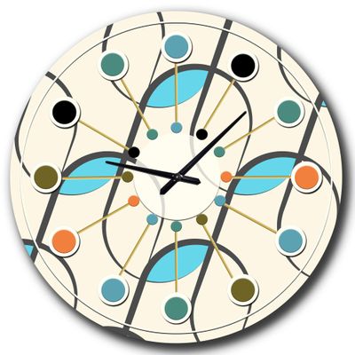 DesignQ Mid-Century Modern Wall Clock 'Retro Geometrical Abstract Minimal Pattern I' Blue Round Wall Clock for Home Decor